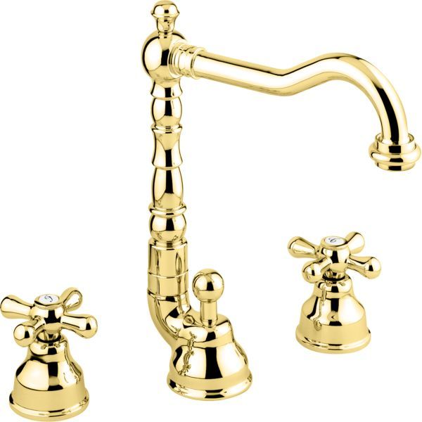 Emmevi Deco Old, двухвентильный смеситель для раковины (излив 18,3 см), на 3 отверстия, с донным клапаном, цвет золото