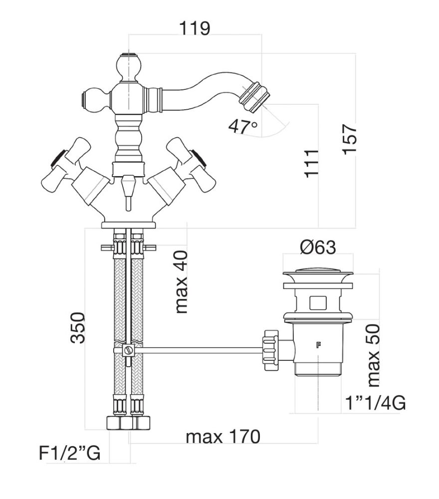 Смеситель для биде Fiore MARGOT 26OO0635, золото