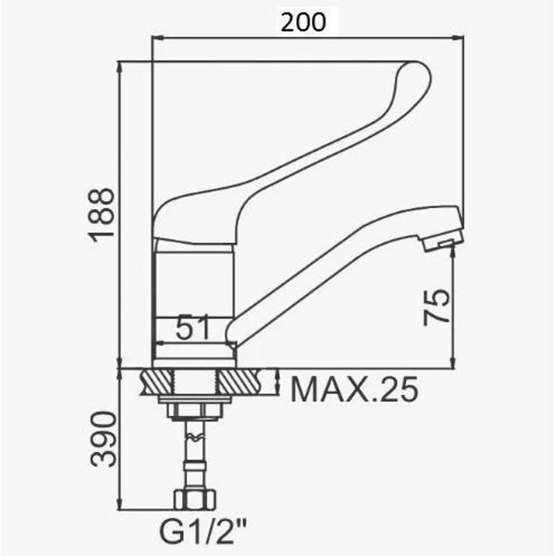 Смеситель для кухни с хирургической ручкой D-Lin D153427, хром