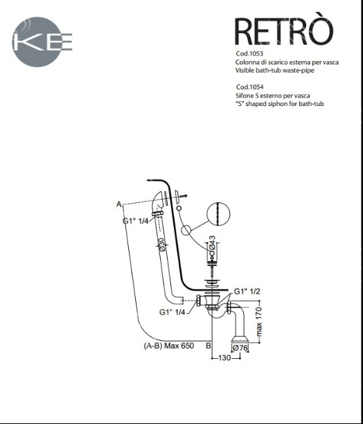 KERASAN Retro Ванна акриловая 170х77см, цвет белый, ножки, сифон и слив-перелив в комплекте, цвет золото