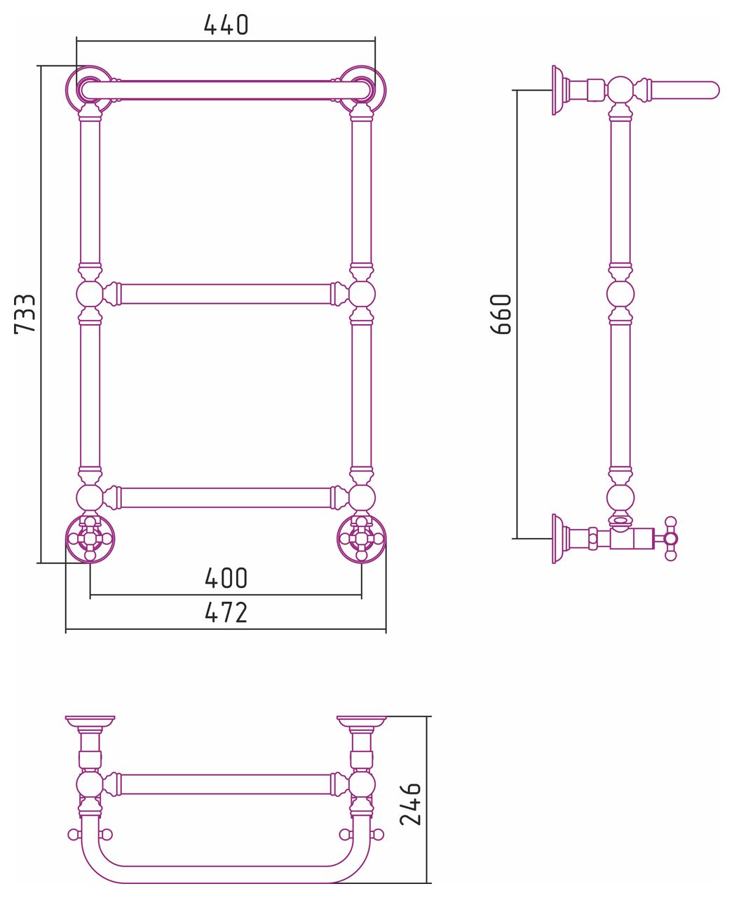 Полотенцесушитель водяной "Ренессанс 1386" 660х400 (ЗОЛОТО)