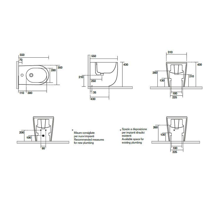 Kerasan Nolita Биде напольное с 1 отв. под смеситель 55х35 см, с креплениями WB5N, цвет: Bruno matt