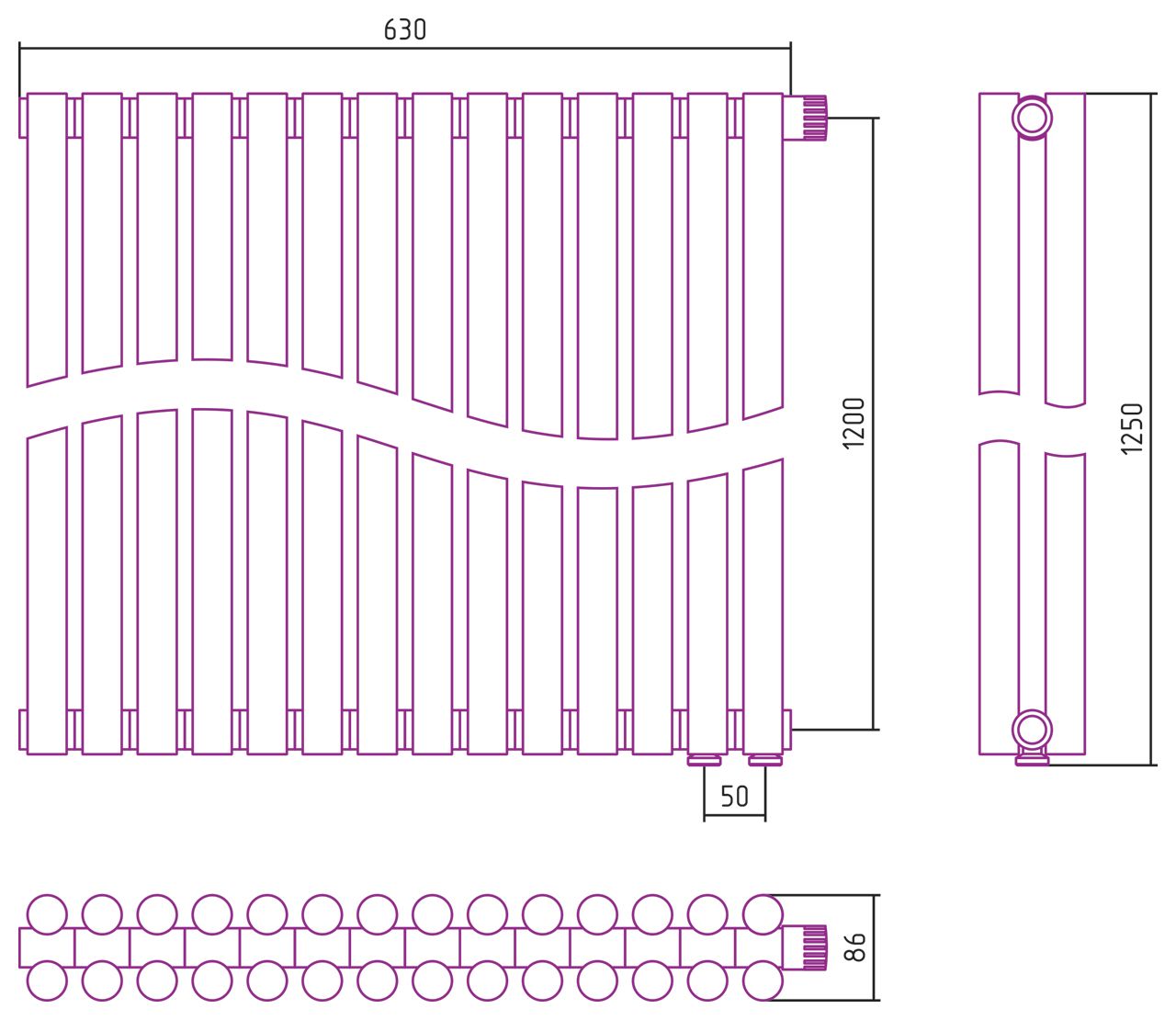 Отопительный радиатор ЭСТЕТ-11 н/ж EU50 1200х630 / 14 сек (Состаренная бронза)