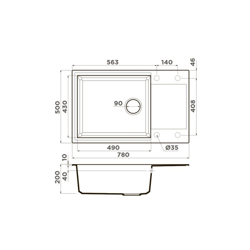 Мойка, OMOIKIRI, Sakaime, с крылом, ширина, мм-780, глубина, мм-500, высота, мм-220, тип установки-встраиваемый, отверстия для смесителя-4 промаркированных, с переливом, сифон и донный клапан в комплекте, материал-Tetogranit, крепления в комплекте, цвет-L