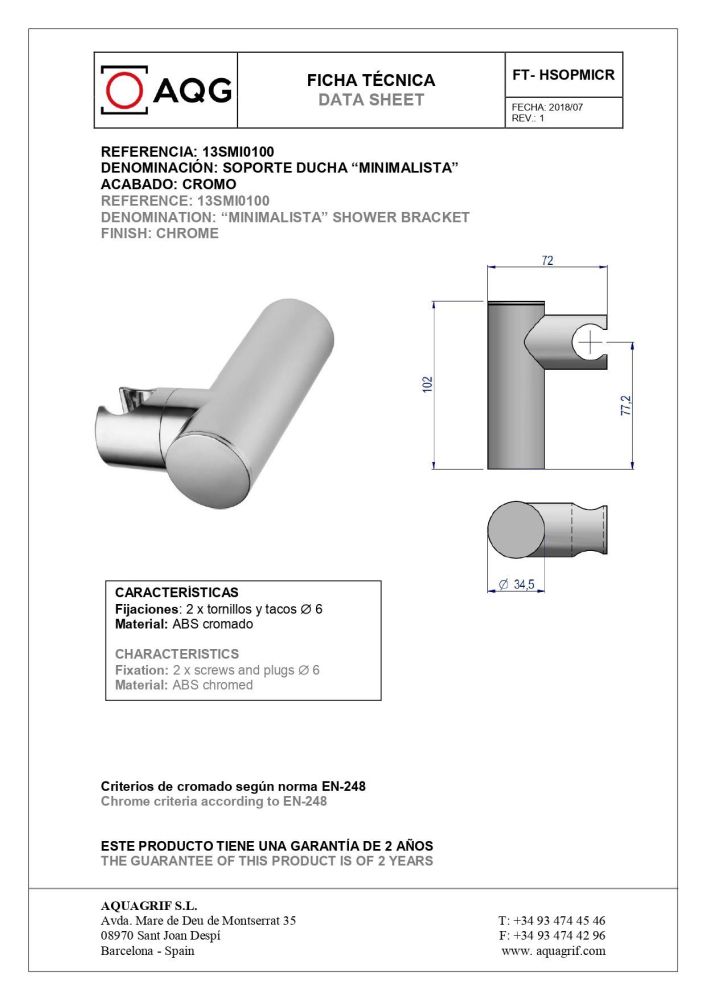 AQG Tube, однорычажный смеситель для ванны (излив 16,3 см), c набором для душа SET-I, цвет хром