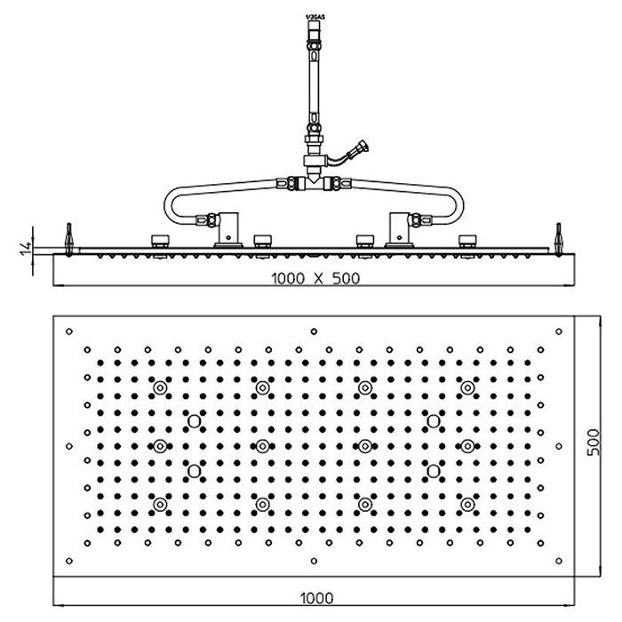 BOSSINI DREAM-XL RECTANGULAR Верхний душ 1000 x 500 mm, с 12 LED RGB, блок питания/управления, Cromoterapia, цвет: хром