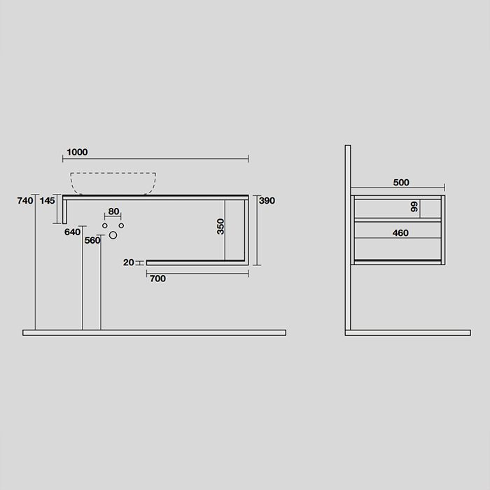 KERASAN LOUISE Структура металлическая подвесная 100 см, нерж сталь, с полкой, с отв под раковину,с полотенцедерж, цвет черный матовый