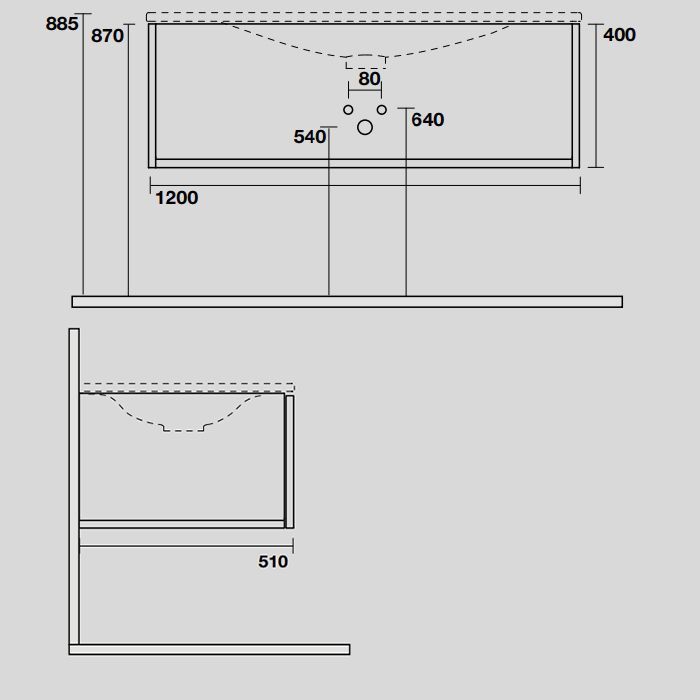 KERASAN SHAPE MOBILE База подвесная 1220х520 мм., подвесной, 1 ящик, с СИФОНОМ 936101, боковины черные/фронт дуб, артикул 9325K4