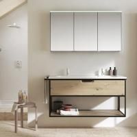 BURGBAD VRY Комплект мебели 1230х496х622 мм, подвесной, 1 ящик, 1 полка, раков белая глянц с 2 отв для смес, ручка черная мат, цвет Eiche Dekor Urban