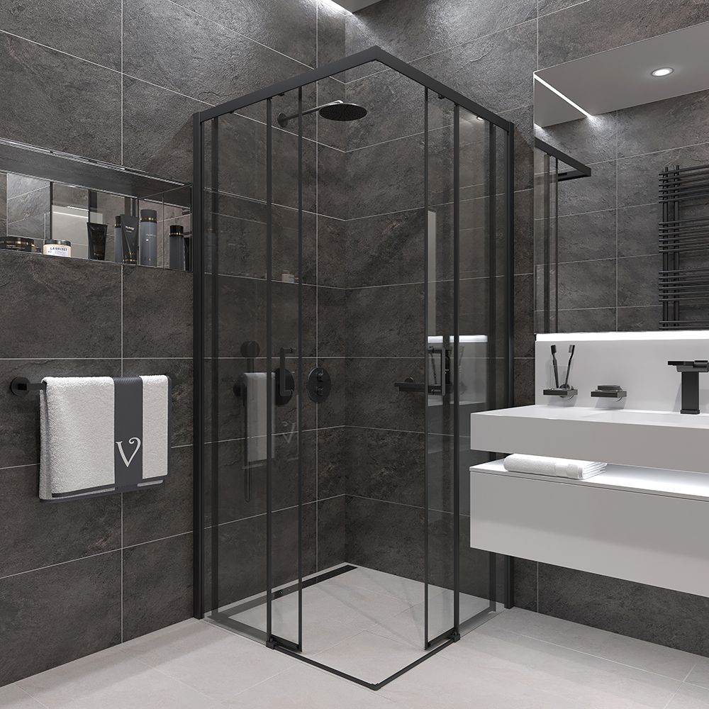 Душевой угол Veconi Rovigo RV-47B, 900x900x1950, черный, стекло прозрачное