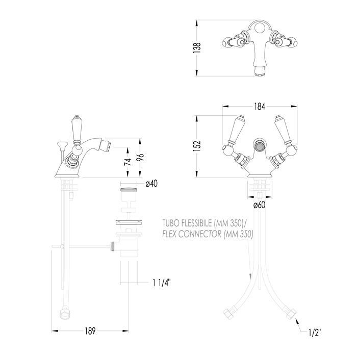 Devon Black Dandy Смеситель для биде на 1 отв., с донным клапаном, c ручками черными, цвет: светлое золото, артикул MARF55BD