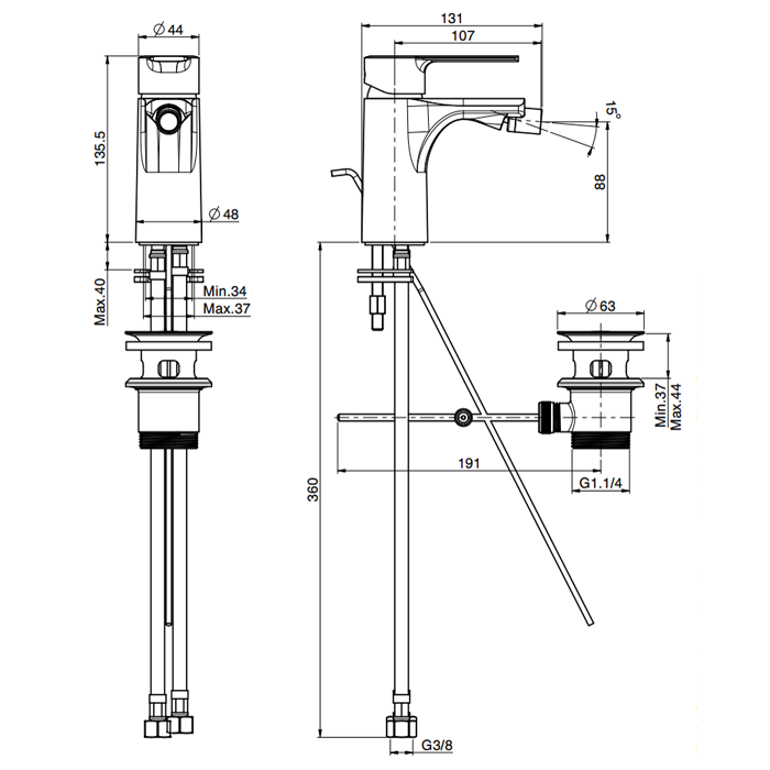FIMA|Carlo Frattini Mast Смеситель для биде, с донным клапаном, цвет белый матовый