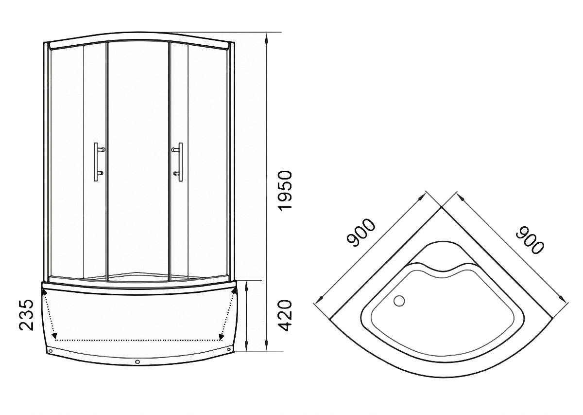 Уголок Z900 душевой PARLY с поддоном