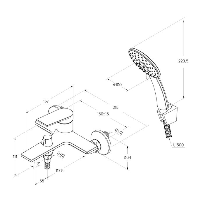 Смеситель для ванны Milardo Azure глянцевый хром (AZUSB00M02), артикул AZUSB00M02