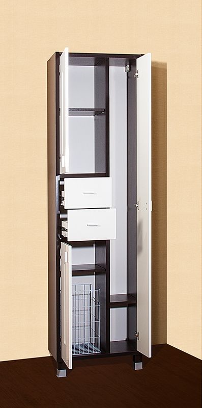 Шкаф пенал Бриклаер Бали 57 с бельевой корзиной Белый Светлая лиственница