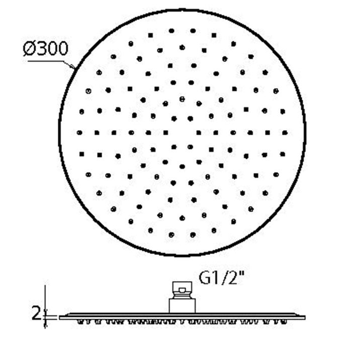 Plumberia Selection Верх. душ d.300 из нерж.стали,встроенный клапан безопасности, поворот.крепление, антикальций, 2мм, хром