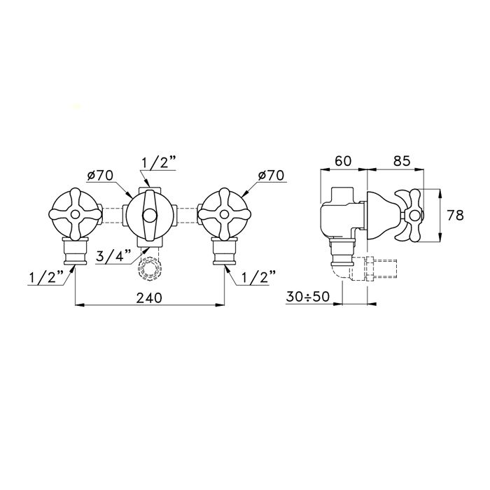 Stella Roma Встраиваемый смеситель для ванны/душа 3254 с переключателем, цвет: хром