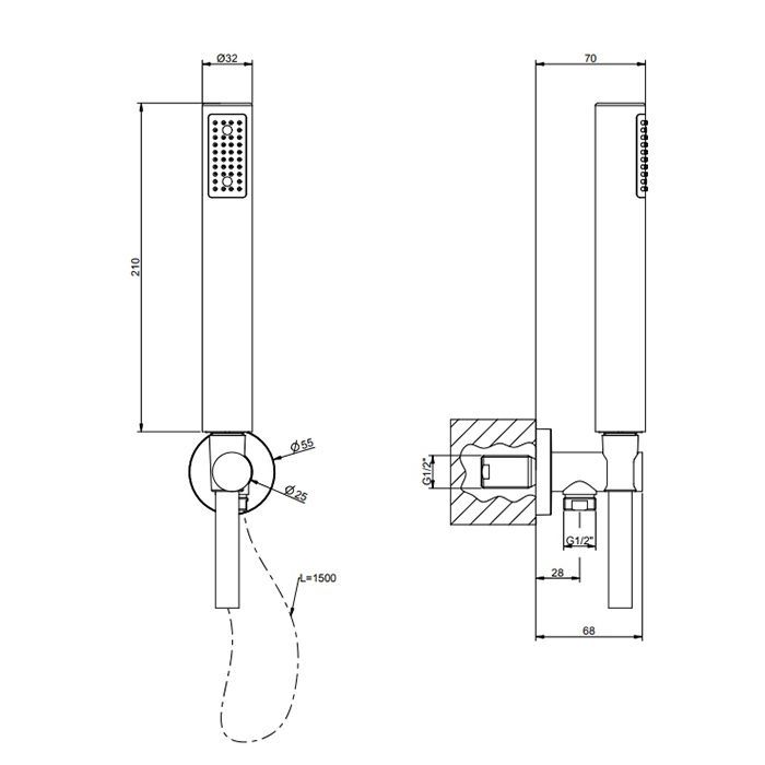 Gessi Emporio Emporio shower Душевой комплект, состоящий из вывода воды, держателя, шланга 1,50 м и лейки, цвет: Black XL