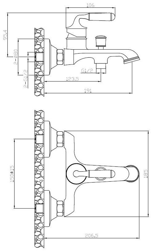 Смеситель Prague для ванны, с акс., артикул: PG 54, артикул PG 54