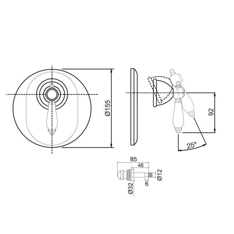 FIMA|Carlo Frattini Herend Смеситель для душа встроенный, с переключателем на 2 источника, внешняя часть, цвет хром