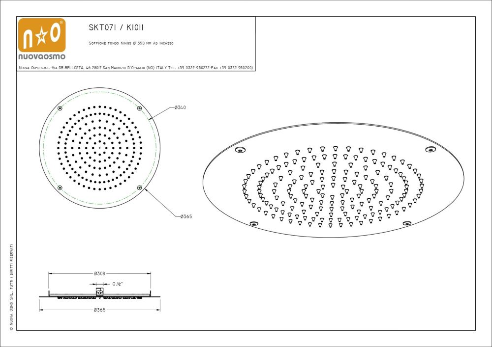 Graffio Kings, круглая потолочная душевая головка 35 см, 1 режим: дождь, цвет хром