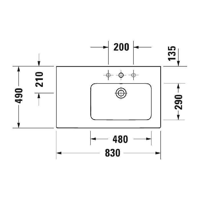 Duravit ME by Starck Раковина подвесная с переливом, с полкой слева, 1 отв под смес, 83х49см, цвет: белый