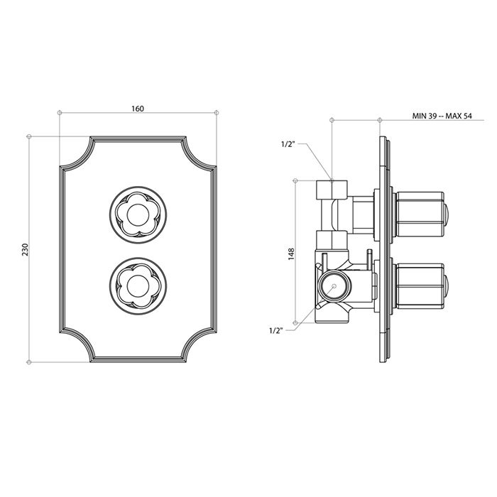 Bongio Fleur Noir Встраиваемый термостатический смеситель (1 источник), цвет золото/черный фарфор (без встраиваемой части 09787), артикул 12544OREU