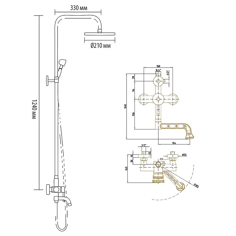 Душевая система Bronze de Luxe Windsor 10120PR Бронза