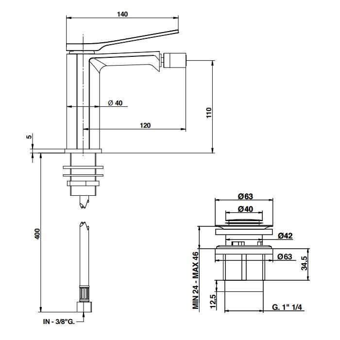 Bongio GIO2 Смеситель для биде на 1 отв., с донным клапаном,цвет: хром
