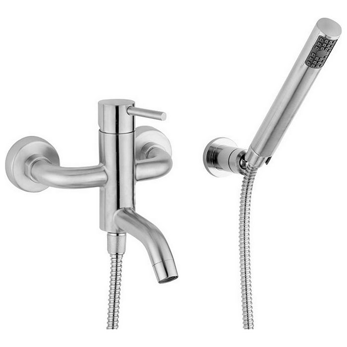 CISAL Xion Смеситель настенный для ванны/душа с ручной лейкой, держателем и шлангом 150 см, цвет нержавеющая сталь, артикул XI000124D1
