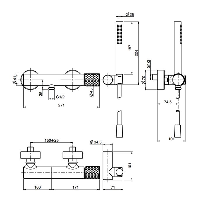 Fima Carlo Frattini Colonne doccia Душевая стойка, верхний душ 25см., со смесителем, с держателем и ручным душем, цвет: золото