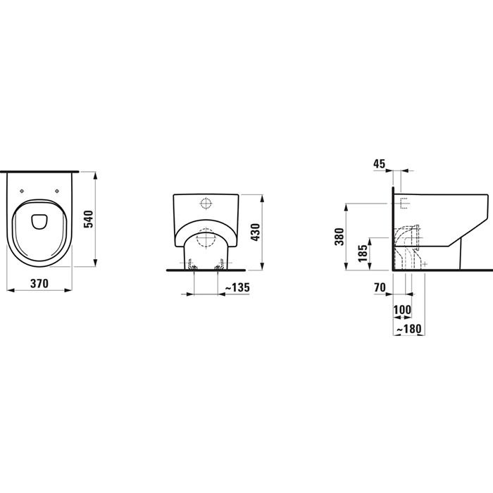 Laufen SONAR унитаз напольный 530x370x430 мм, безободковый смыв Rimless, выпускгоризонтальный/вертикальный, белый матовый