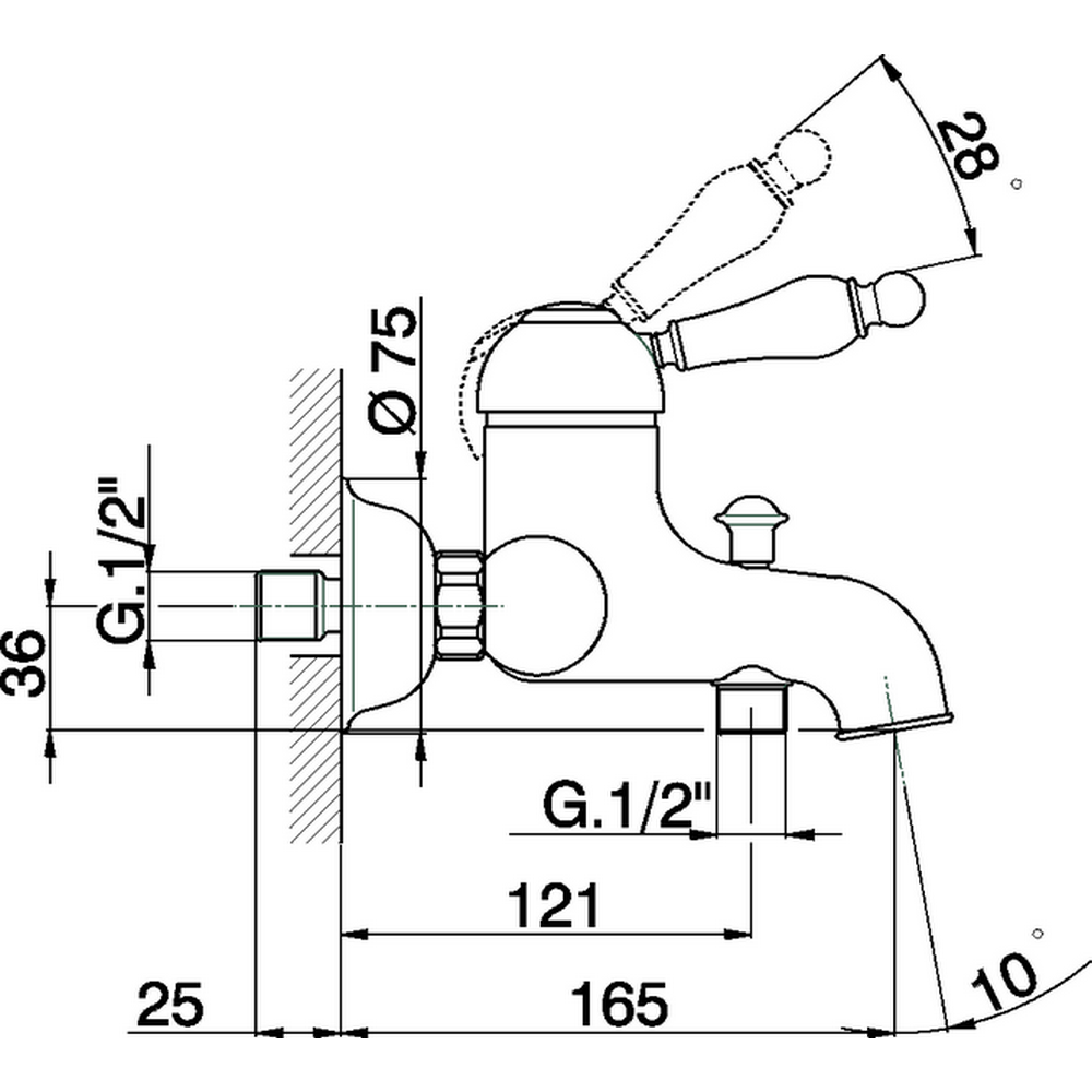 CISAL Arcana Empress Смеситель однорычажный настенный для ванны/душа, цвет хром