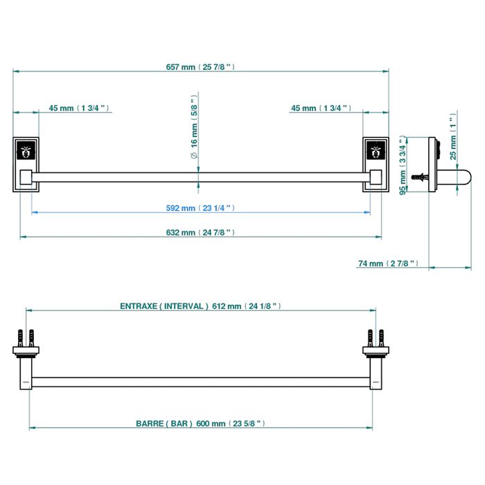 THG MASQUE DE FEMME METAL LISSE Полотенцедержатель 600 мм., цвет хром THG MASQUE DE FEMME METAL LISSE Полотенцедержатель 600 мм., цвет хром