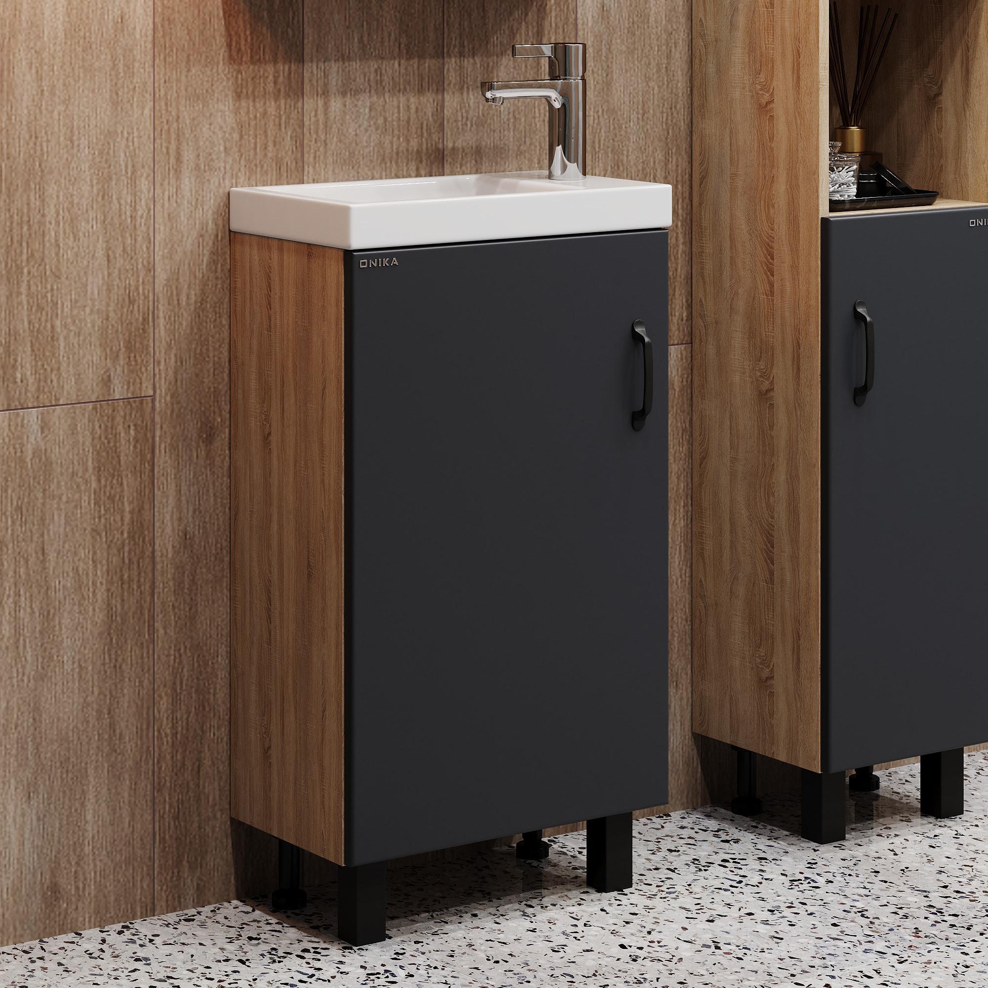 Тумба Onika Тимбер 45 напольная, серая мат./дуб сонома (ум. Фостер 45)