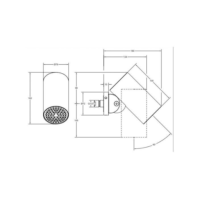 Gessi Spotwater Душевая головка для настенного крепления, с регулируемым углом наклона. ТРОПИЧЕСКИЙ ЛИВЕНЬ., цвет: хром