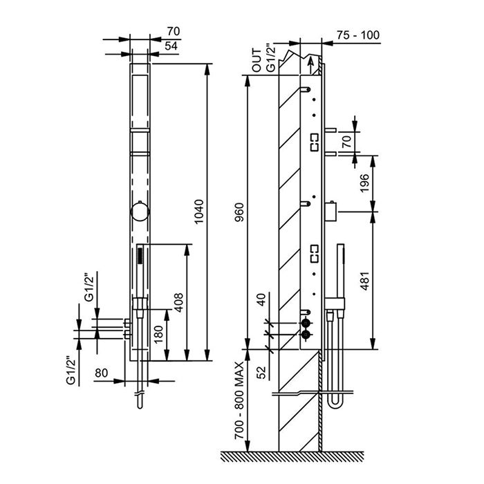 Fantini AK/25 Встраиваемый термостат для душа на 2 источника, с ручн.душем, (наружняя часть), цвет: Matt Gun Metal PVD