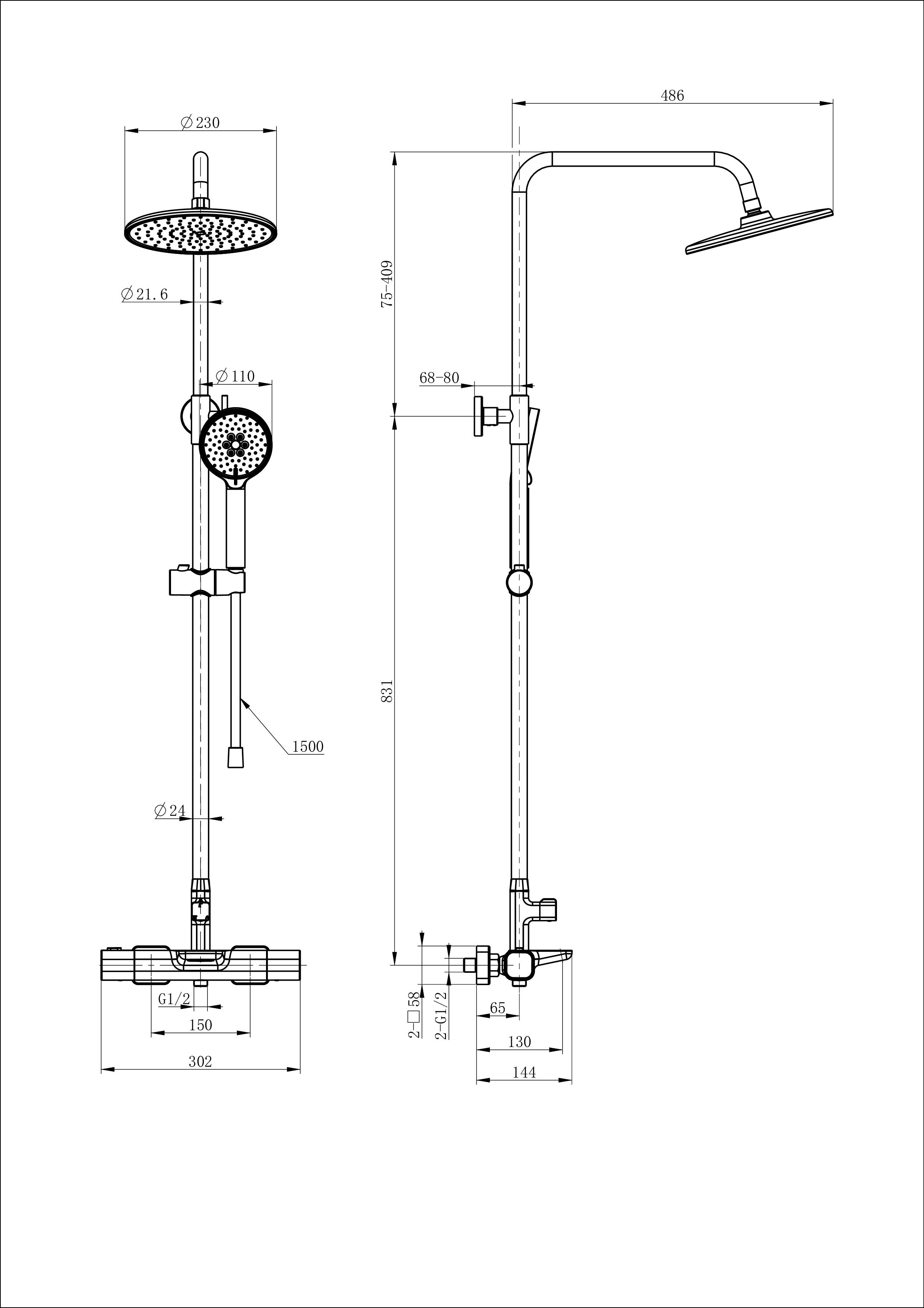 Душевая система с термостатом WONZON & WOGHAND Plate, Темный графит (WW-C3017-A-BGG)