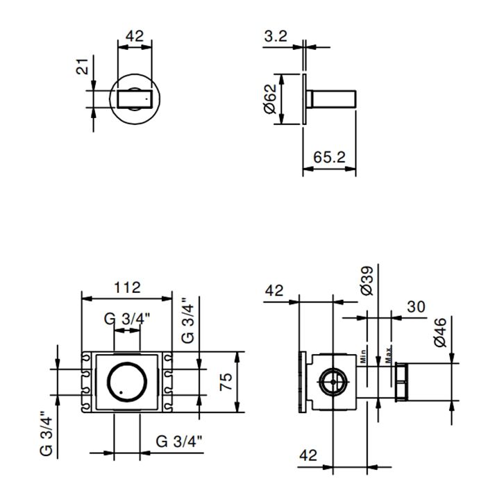FANTINI VENEZIA Запорный вентиль, без ручки, внешняя часть, цвет Matt Copper PVD