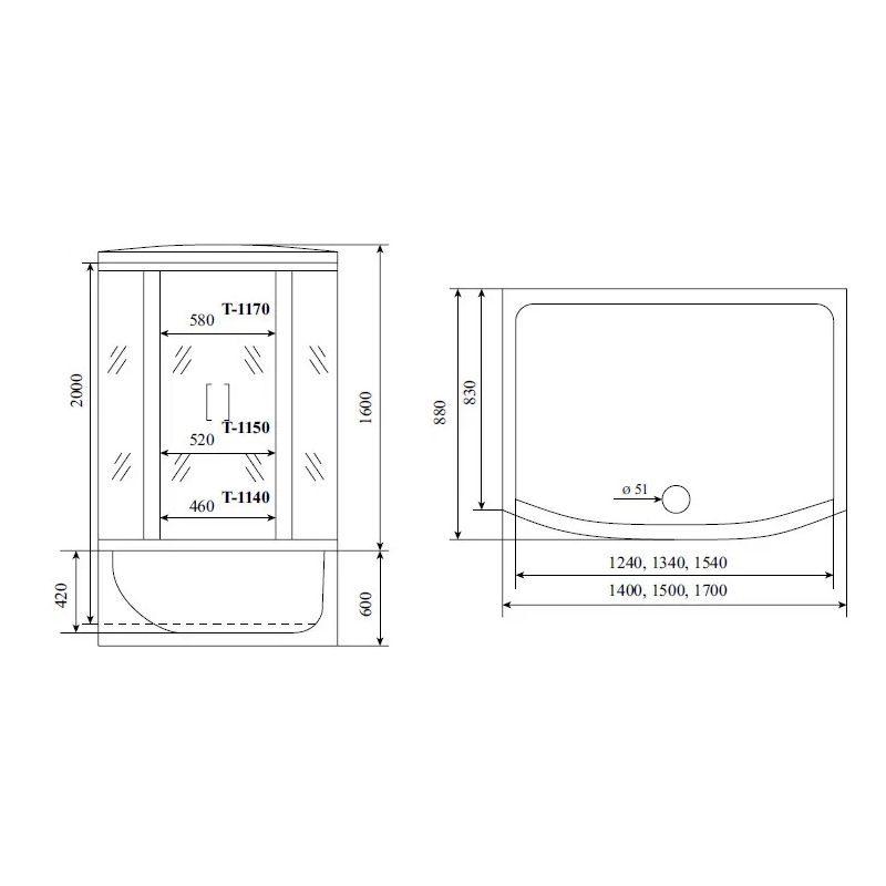 Душевая кабина (душевой бокс) Timo Standart Silver Fabric T-6650SF, 150x88x220, артикул T-6650SF