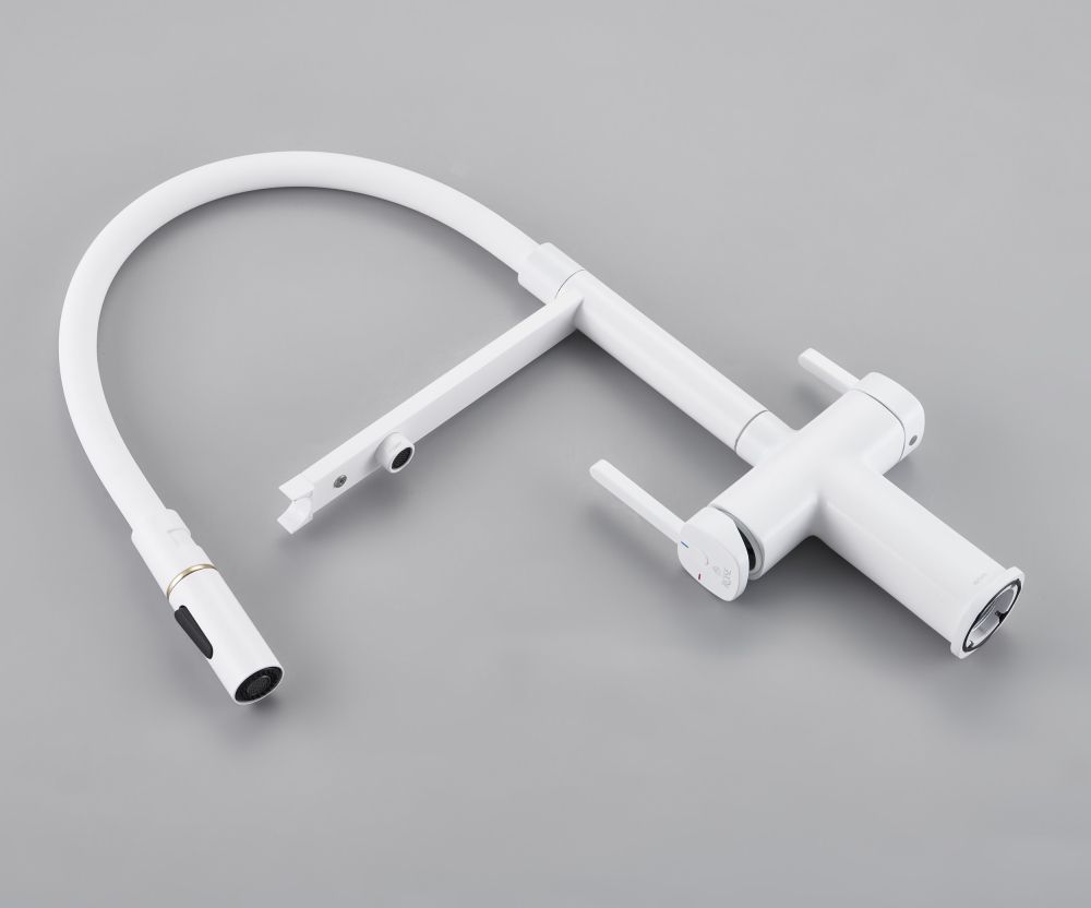 Смеситель для кухни с подключением фильтра для воды Rose R358C, белый