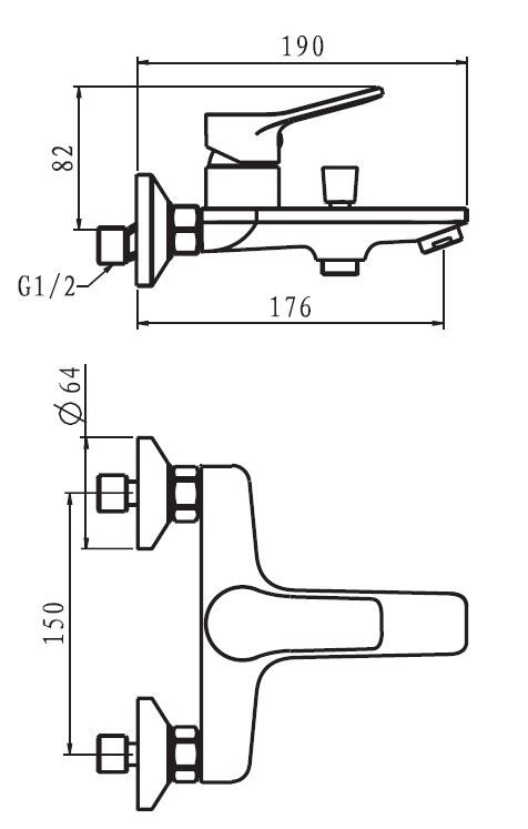 Смеситель Dubai Black для ванны, с коротким изливом, без акс., артикул: DI 54 B,ESKO