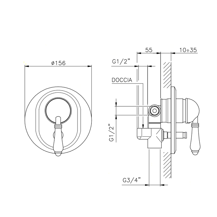 Nicolazzi El Capitan Внешняя часть встраиваемого смесителя для душа с переключением, 2 источника, цвет: хром