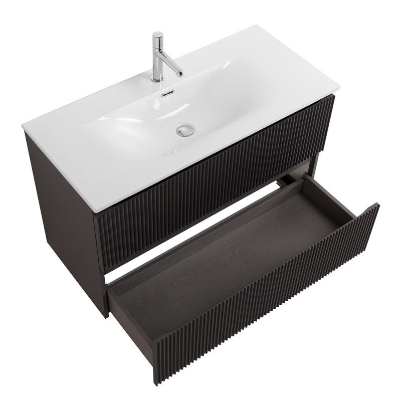 UNO База под раковину подвесная с фрезерованными ручками по всей длине фасада с двумя выкатн. ящ., Темно-Серый Мат., 1000x455x608, UNO-1000-2C-SO-GSO, артикул UNO-1000-2C-SO-GSO