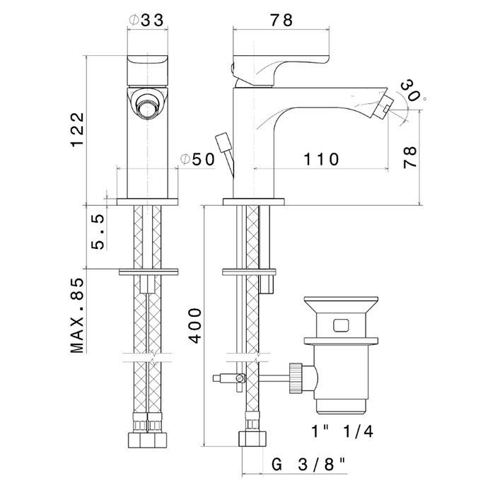 Смеситель для биде OLE однорычажный с донным клапаном, матовый черный