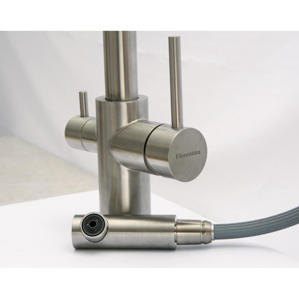 Смеситель для кухни с выдвижным изливом и подключением фильтра Florentina КРИСТАЛЛ 333.33H.2123.900, нержавеющая сталь