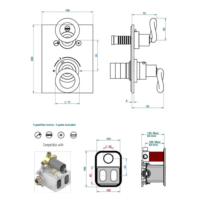 THG Collection "O" Внешняя часть термостата с вентилем/переключателем на 3 положения, цвет Soft matt gold