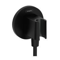Шланговое подсоединение, Hansgrohe, Fixfit S, держатель-есть, со встроенным обратным клапаном, с подключением для душевого шланга, декоративная накладка, резьбовое соединение, стандарт подвода воды-1/2", цвет-черный матовый Шланговое подсоединение, Hansgrohe, Fixfit S, держатель-есть, со встроенным обратным клапаном, с подключением для душевого шланга, декоративная накладка, резьбовое соединение, стандарт подвода воды-1/2", цвет-черный матовый