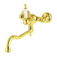 CUCINA OXFORD Смеситель для кухни моноком. настенный, излив 25 см, ручка белая/золото