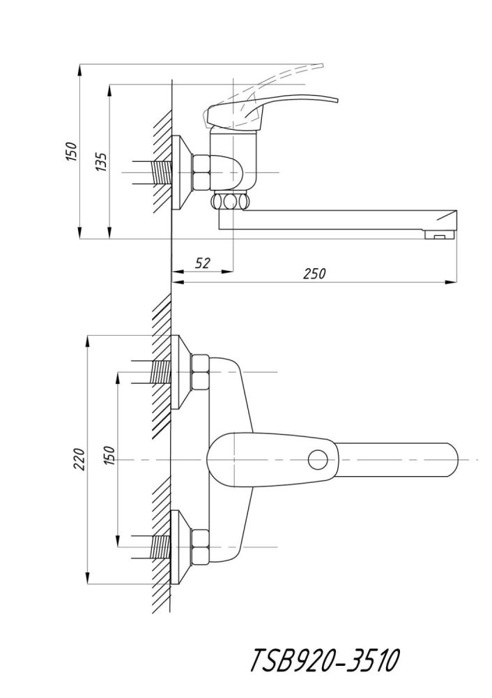 Смеситель для кухни TSARSBERG настенный (TSB-920-3510) тип См-МОРНА, См-УмОРНА, артикул TSB-920-3510